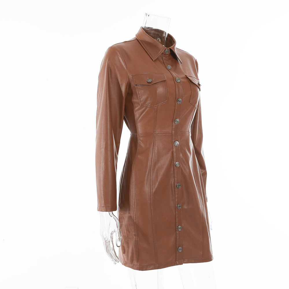 Winter Khaki Leather Cut Out Back Mini Club Dress