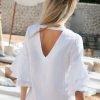 White Solid Half Sleeve Dresses