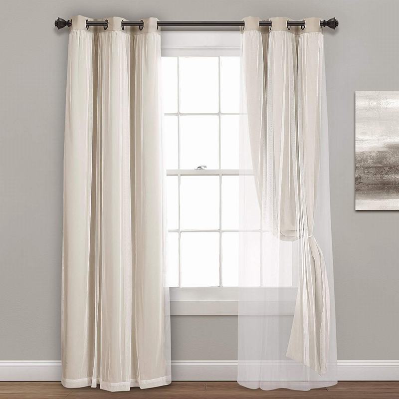 Layered Curtain Mix & Match Elegance White Crushed Voile x Blackout Curtain Grommet Panel ELI