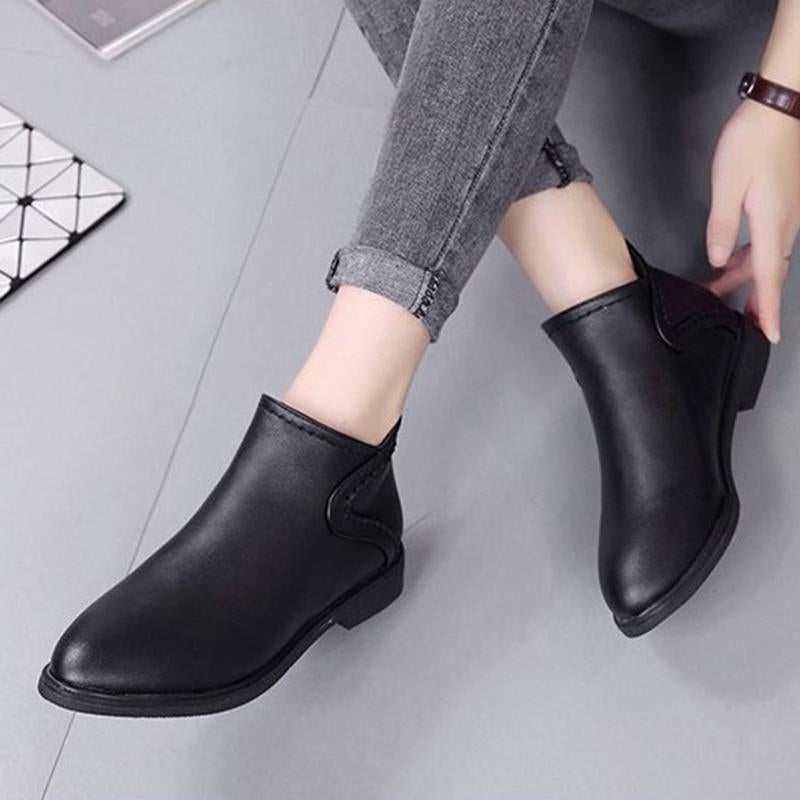 Women Artificial Leather Booties Casual Comfort Zipper Shoes