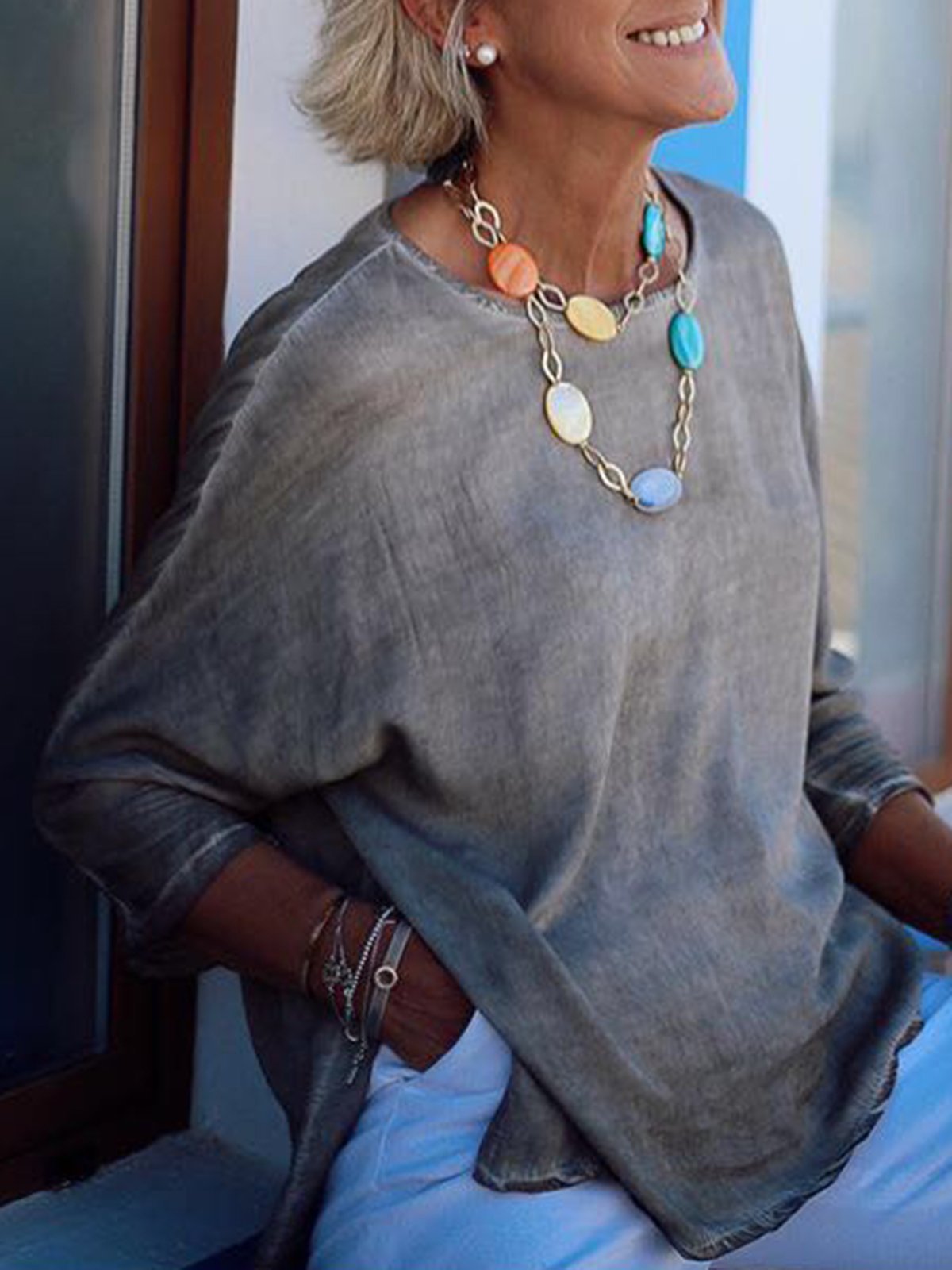 Gray Casual Paneled Shirts & Tops