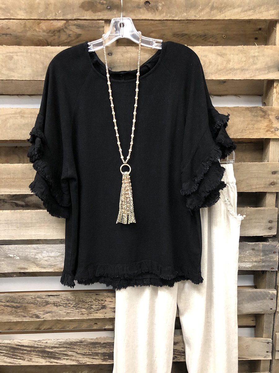 Retro Layered Brushed Round Neck Top