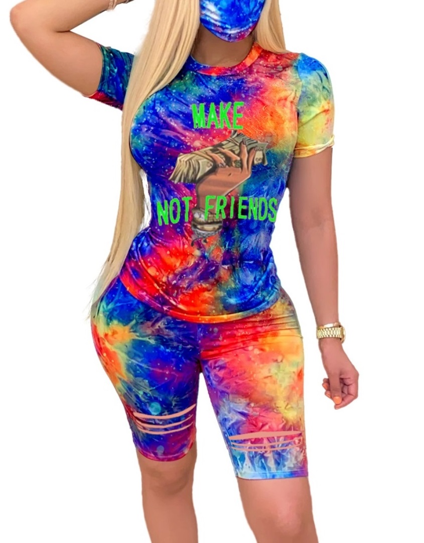 Summer Tie Dye Two Piece Biker Short Set
