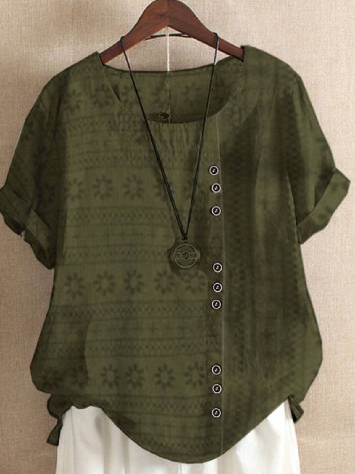 Short Sleeve Round Neck Buttoned Shirts & Tops