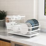 2 Tier Dish Drying Racks with Utensil Holder, Dishes Drainer and Removable Drainboard