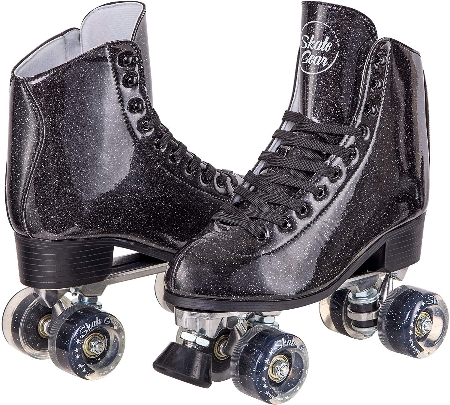 Skate Gear Sparkly Retro Quad Roller Skates, Glitter Pink/ Women��s 7 / Youth 6 / Men��s 6
