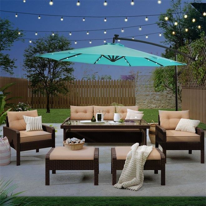 10FT Patio Offset Lighted Hanging Cantilever Umbrella Sogeshome