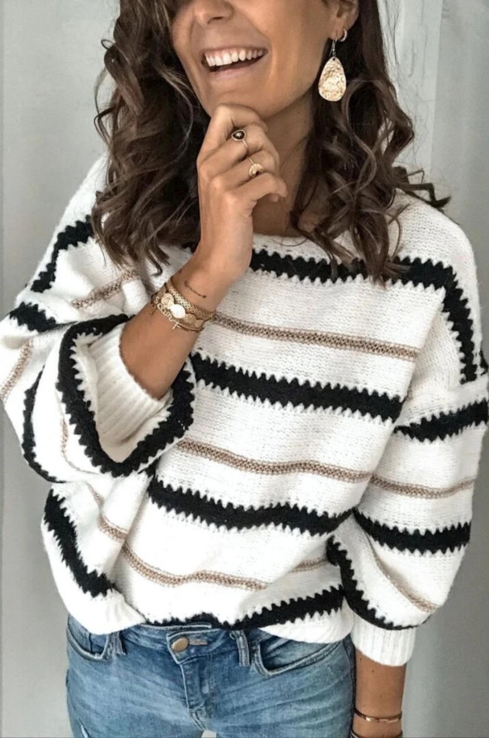 O Neck Striped Loose Pullover Sweater