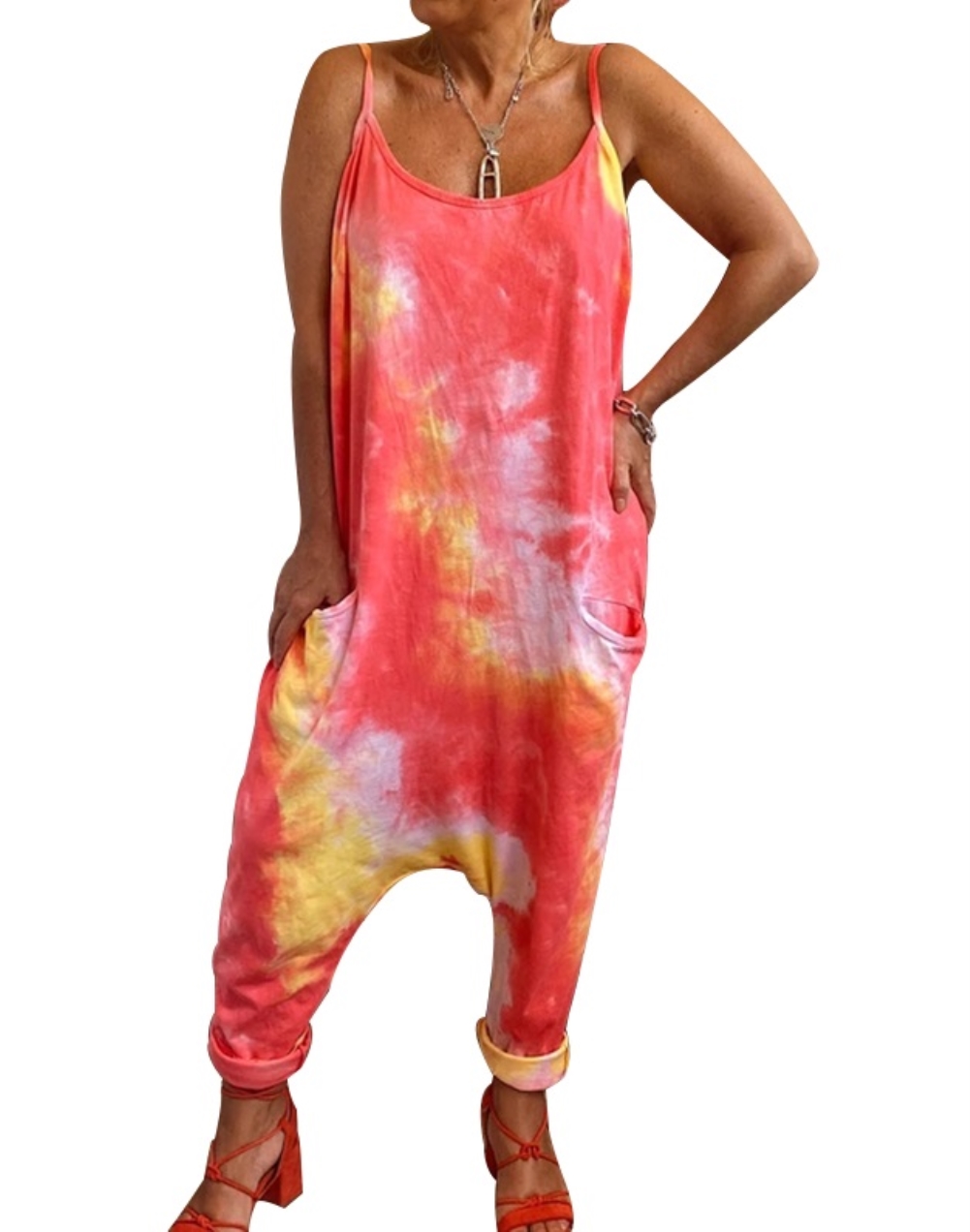 Casual Tie Dye Loose Strap Jumpsuit