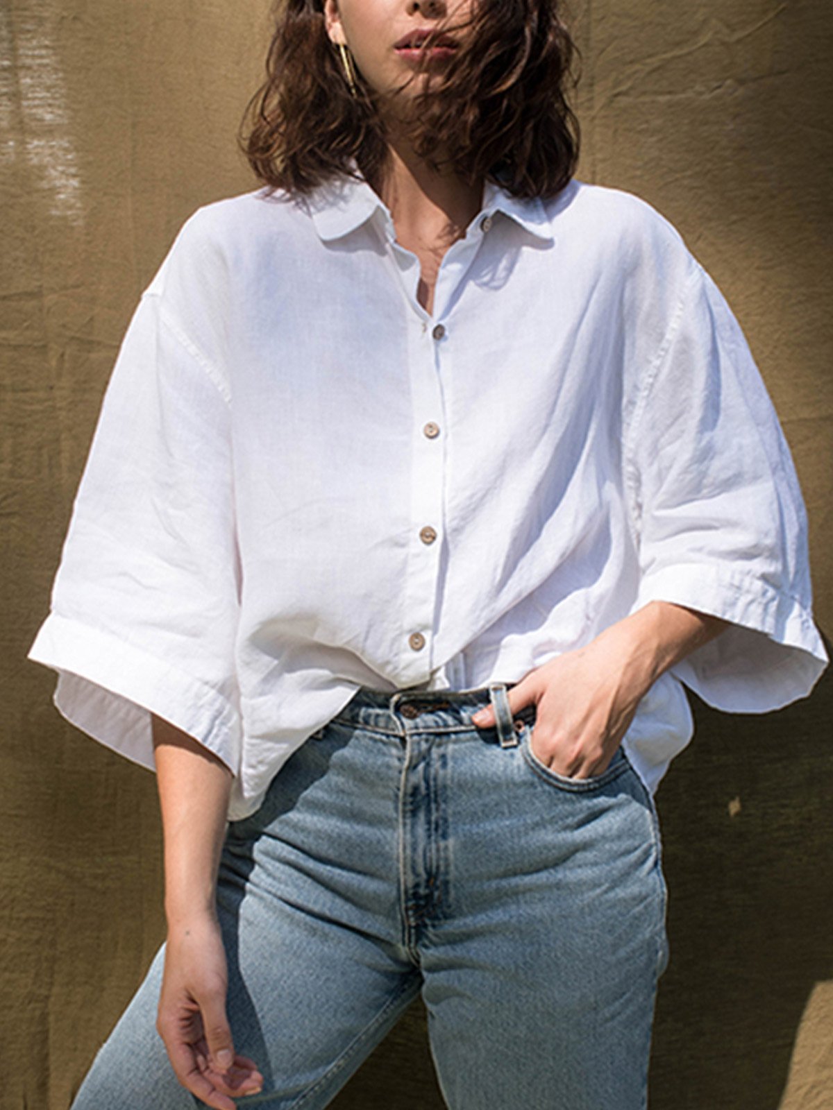 V Neck Casual Cotton Shirts & Tops