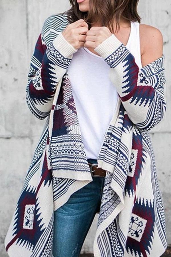 Long-Sleeved Irregular Printed Cardigan