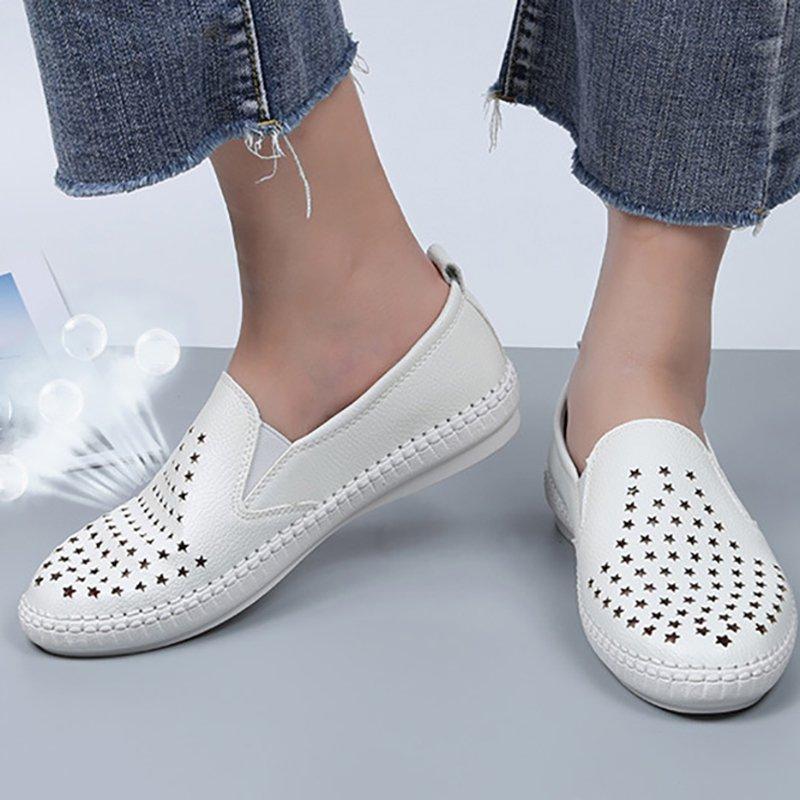 Women PU Loafers Flat Star Casual Comfort Plus Size Shoes