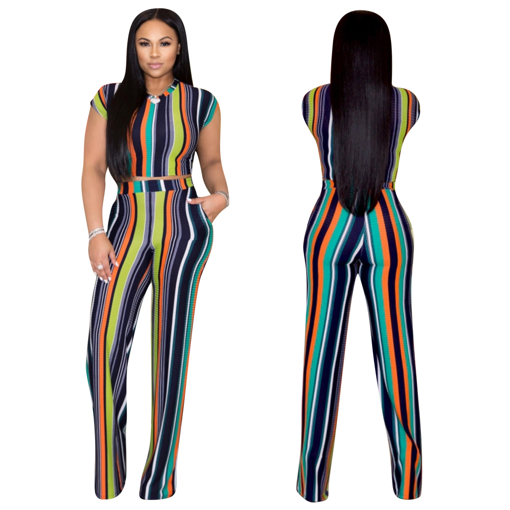 Colorful Stripes Crop Top and Matching Trousers