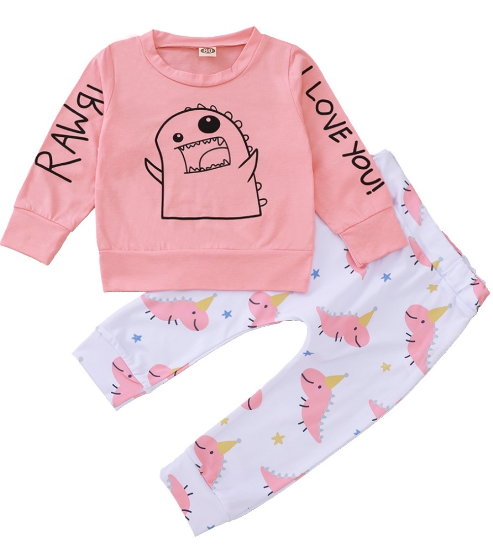 Kids Girl Long Sleeve Cartoon Two Piece Pants Set