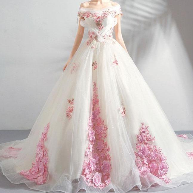 Unique White Lace Tulle Long Prom Dress, Tulle Evening Dress SP15385