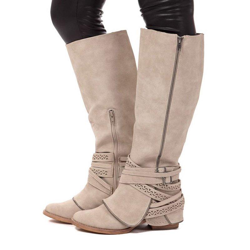 Women Vintage Booties Casual Zipper Plus Size Shoes