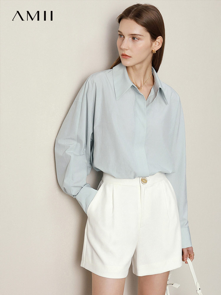 weight Amii Minimalism Women Shirts Office Lady Blouse For Women Loose Solid Elegant Blusas Ladies Clothing Casual Female Tops 12230012
