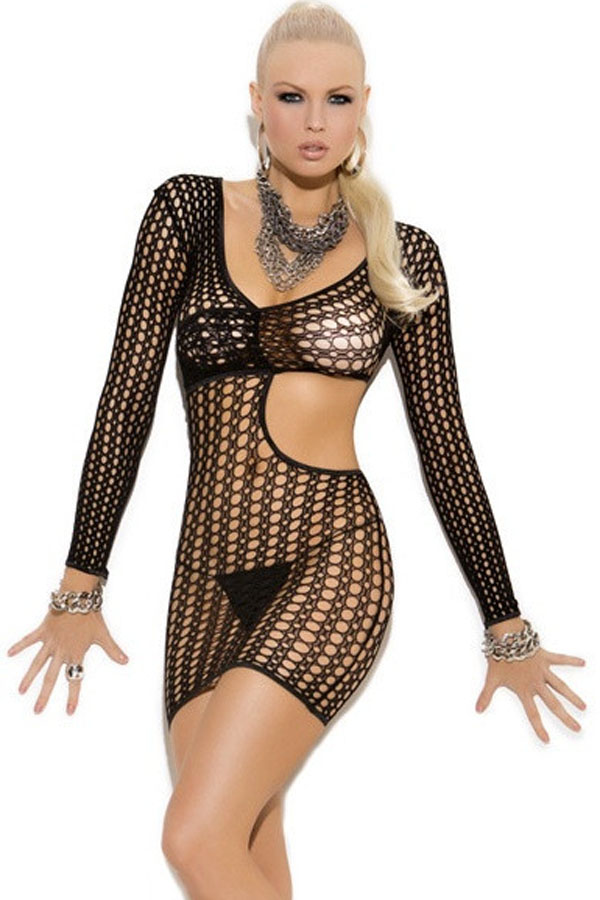 Long Sleeve Slash Cut out Chemise Lingerie