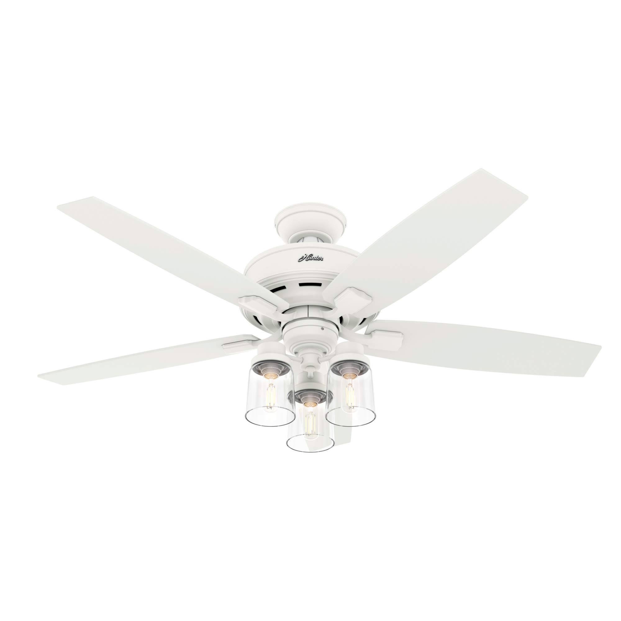 Hunter 52 inch Bennett Matte White Ceiling Fan with Light Kit and Remote 50281