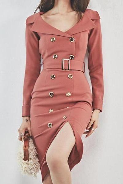 Fashion Turndown Collar Pure Colour Bodycon Dresses