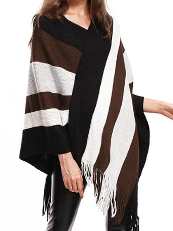 V Neck  Asymmetric Hem  Striped Cardigans