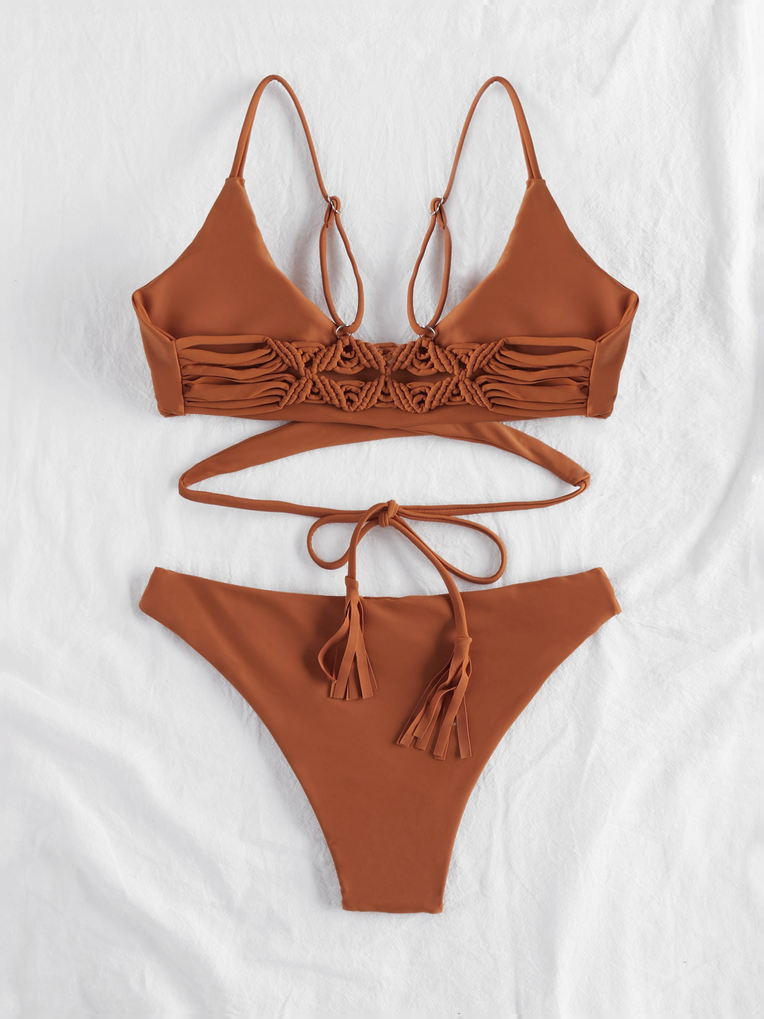 Solid Cut Out Lace-Up Bikini