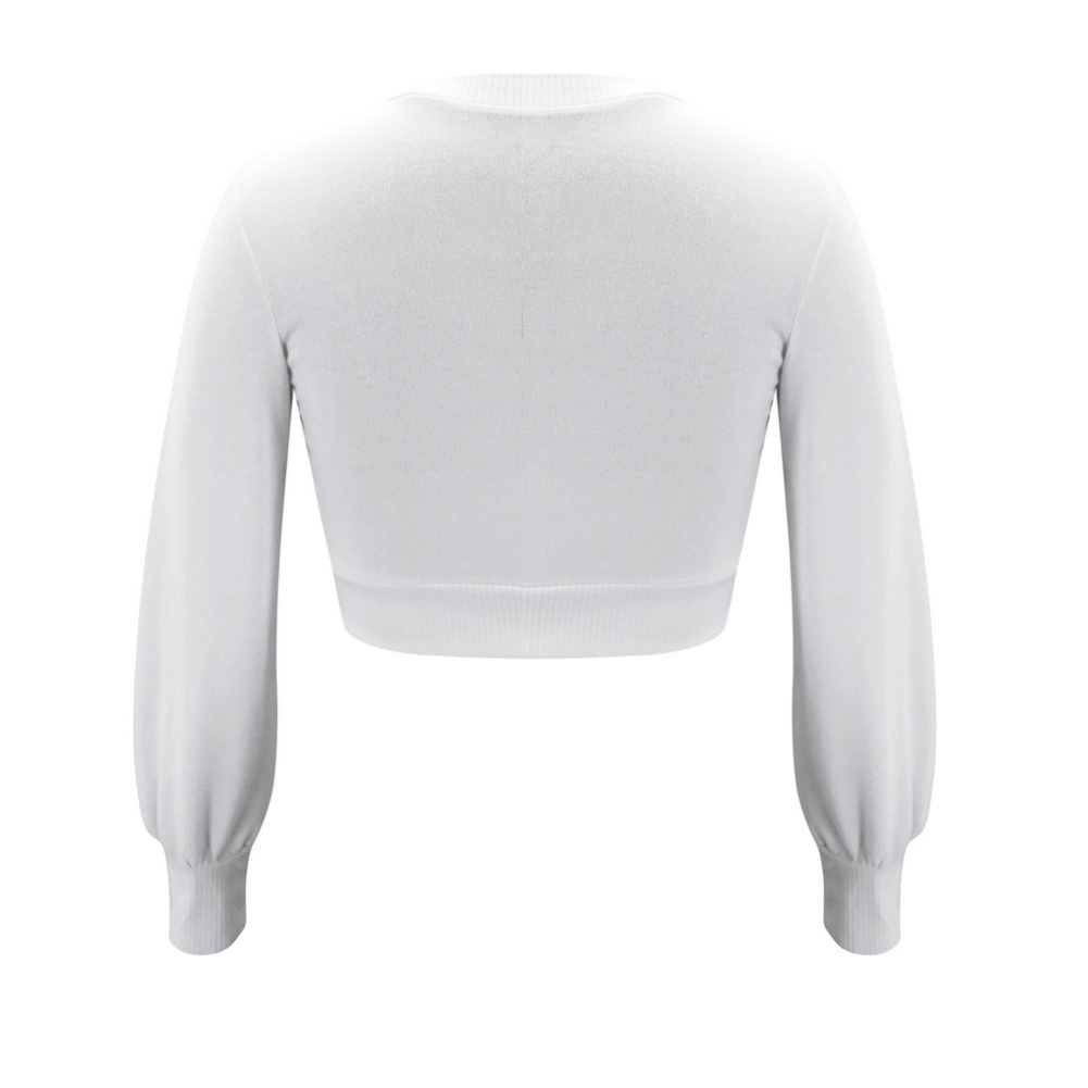 Autumn Knitted Plain Crop Top with Pop Sleeves