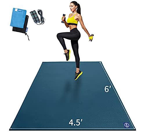 Premium Large Exercise Mat 6��x4.5��x7mm, Ultra Durable Workout Mats for Home Gym Flooring, Non-Slip- (Blue)