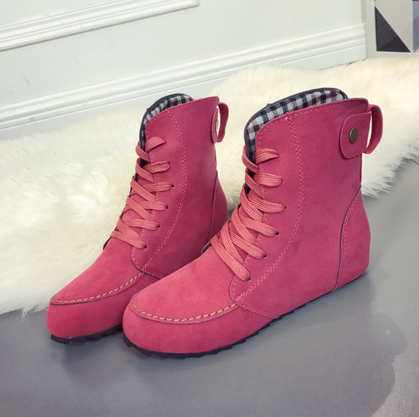 Khaki Anti-slip Suede Flat Heel Lace-up Daily Boots