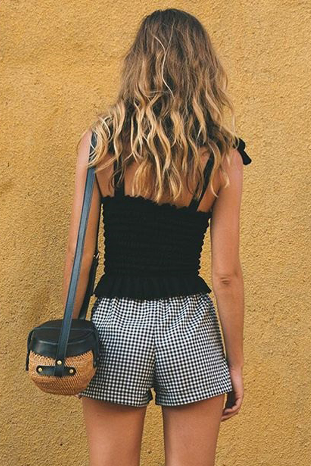 Black Frill Tie Shoulder Strap Vest