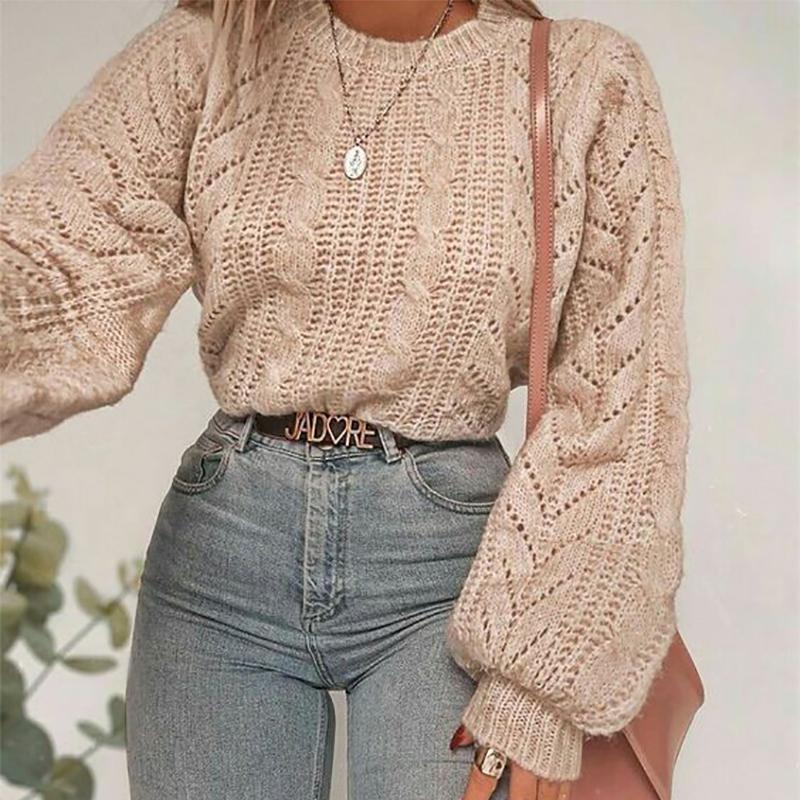 Women's Casual Round Neck Long Sleeve Pure Color Loose Sweater