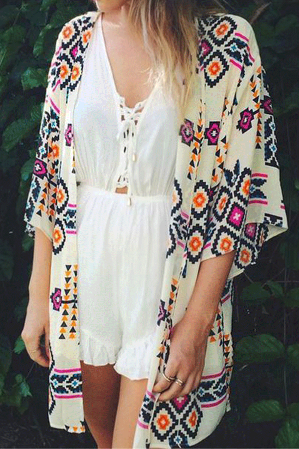 Casual Loose Printed Beach Long Cardigan