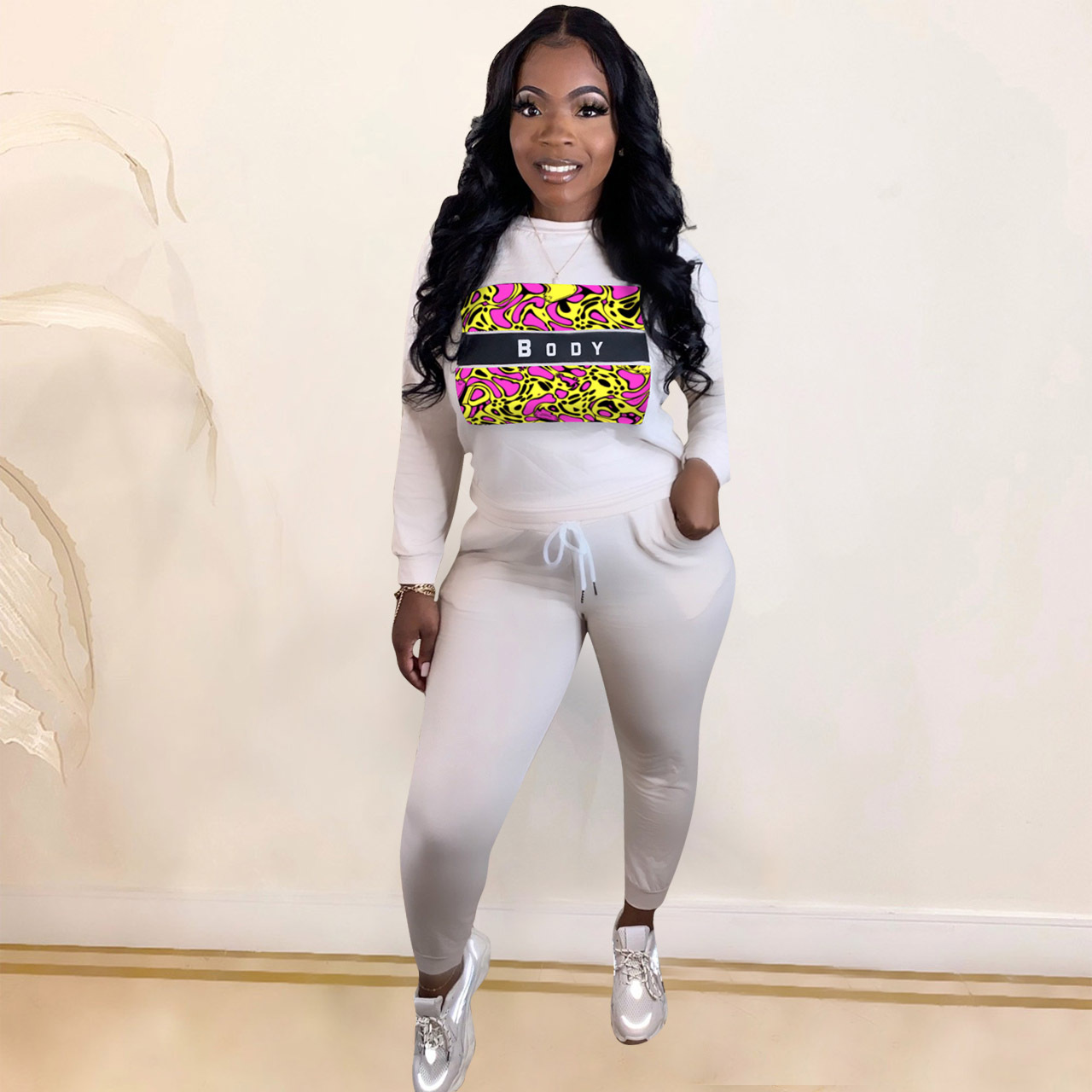 Autumn Casual Print Round Neck Sweatsuit