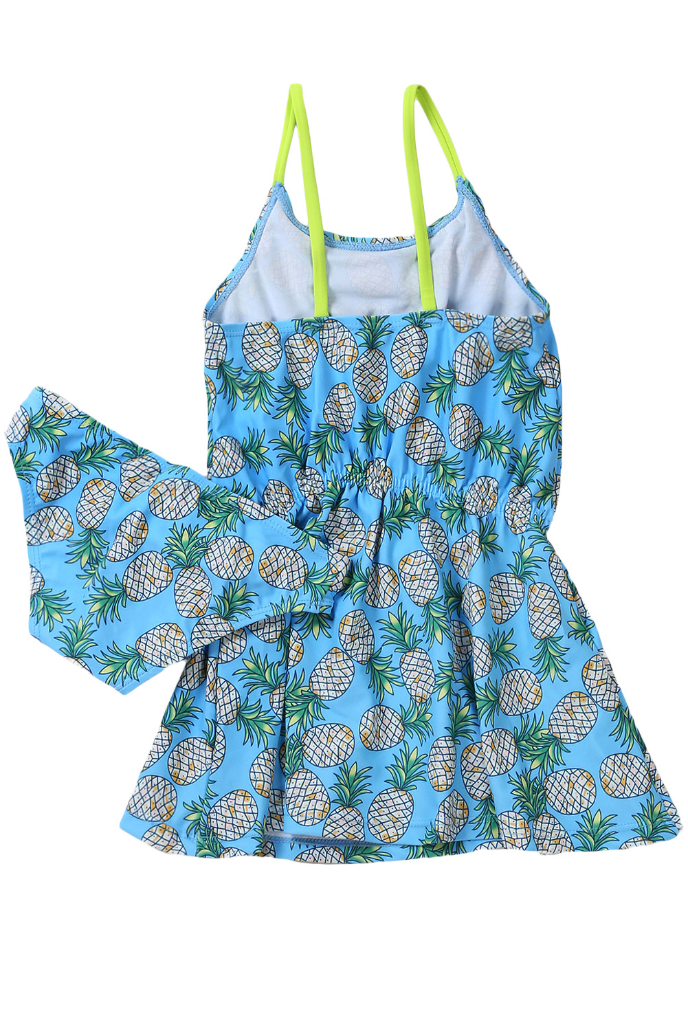 Blue Pineapple Print Little Girls Swimdress with Panty