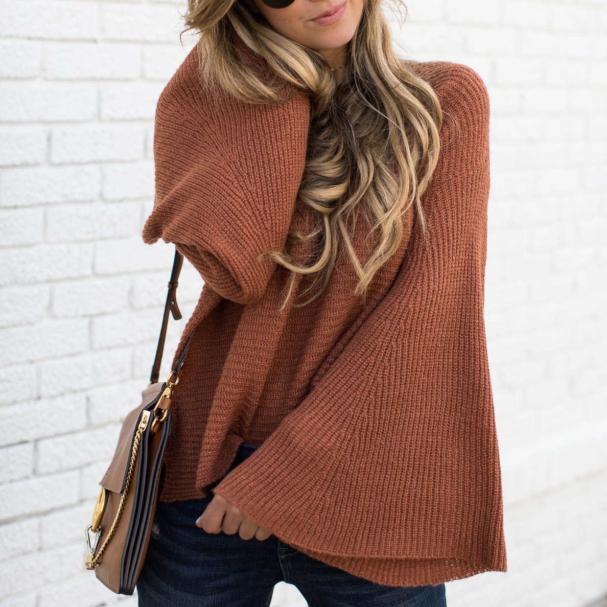 Sweet Casual Chic Loose Plain Flare Long Sleeve Sweater