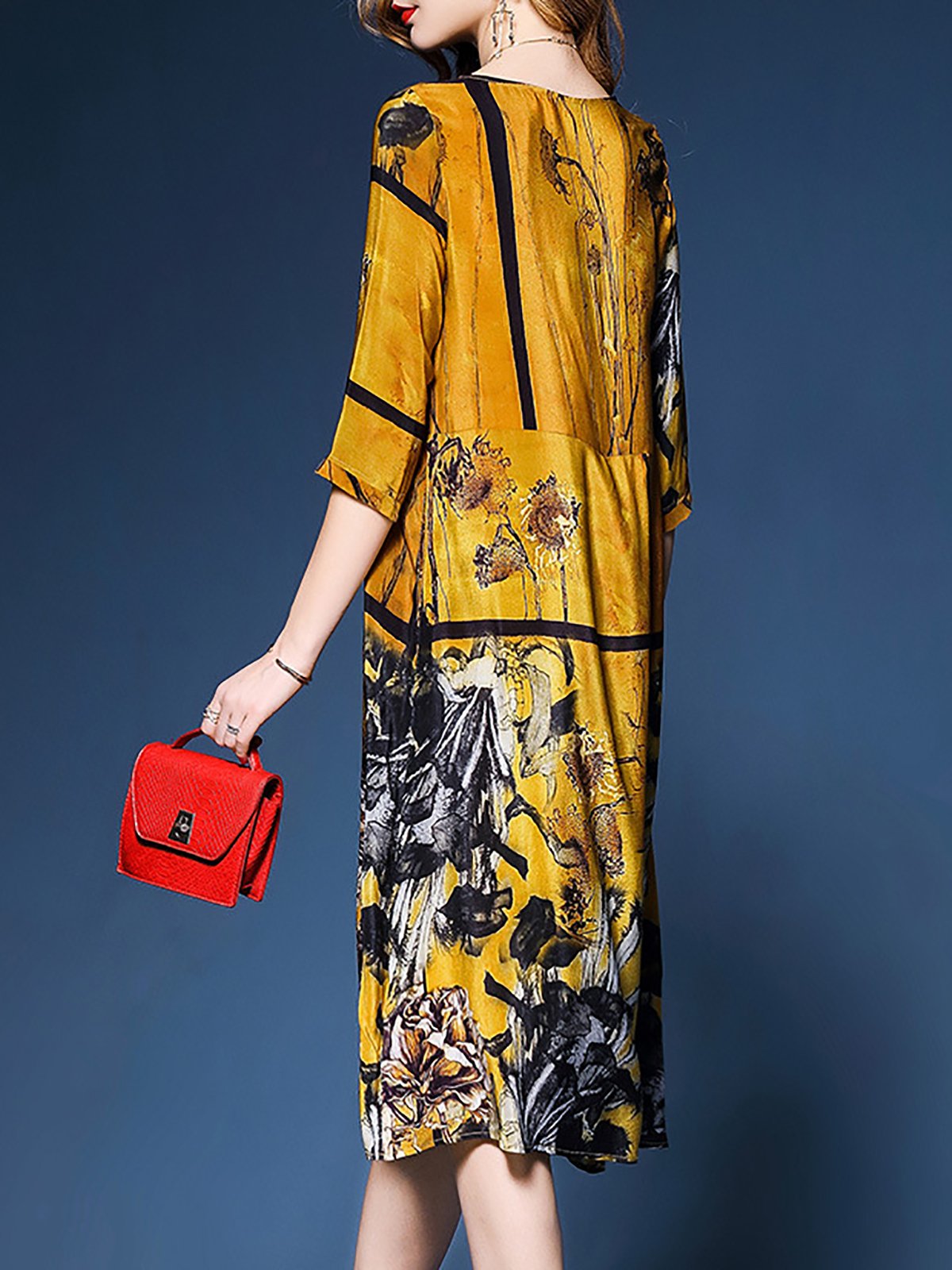 Yellow Shift Half Sleeve Midi Dress