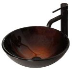 Dark Style Glass Vessel Sink & Oil Rubbed Bronze Single Lever Faucet Combo