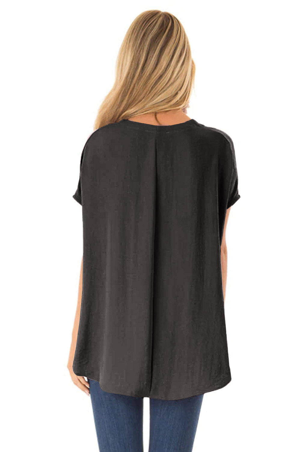 Black Short Sleeve Button up Blouse with Twisted