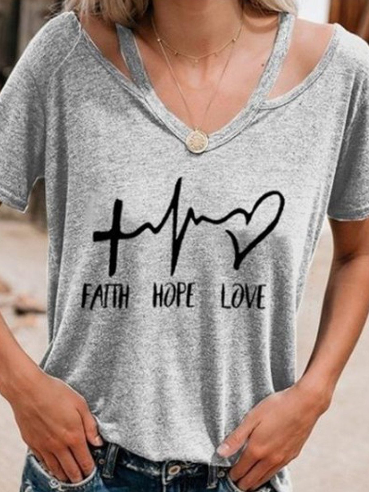 Short Sleeve V Neck Cotton Casual Shirts & Tops