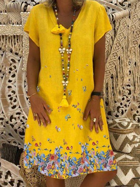 V Neck Women Dresses Shift Daily Boho Floral Dresses