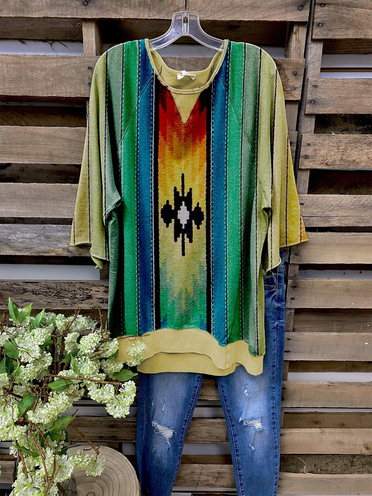 Boho Rainbow Geometric Simple & Basic Shirts & Tops