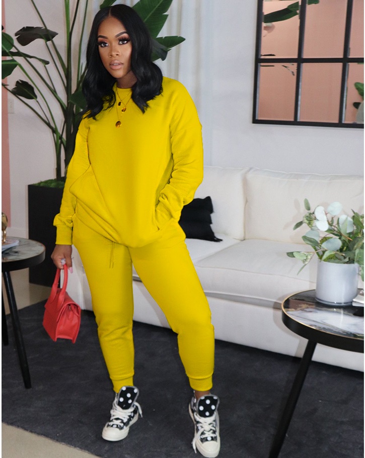 Autumn Casual Solid Plain Round Neck Sweatsuit