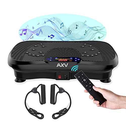 AXV Vibration Plate Exercise Machine Whole Body Workout Vibrate Fitness Platform with Music Speaker Fitness Bands- Black