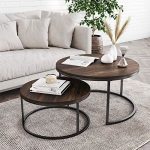 Stella Round Modern Nesting Coffee Tables w/ Wood Finish & Metal Frame / Set of 2