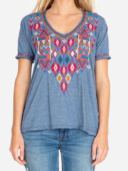 Cotton-Blend Floral Short Sleeve Shirts & Tops