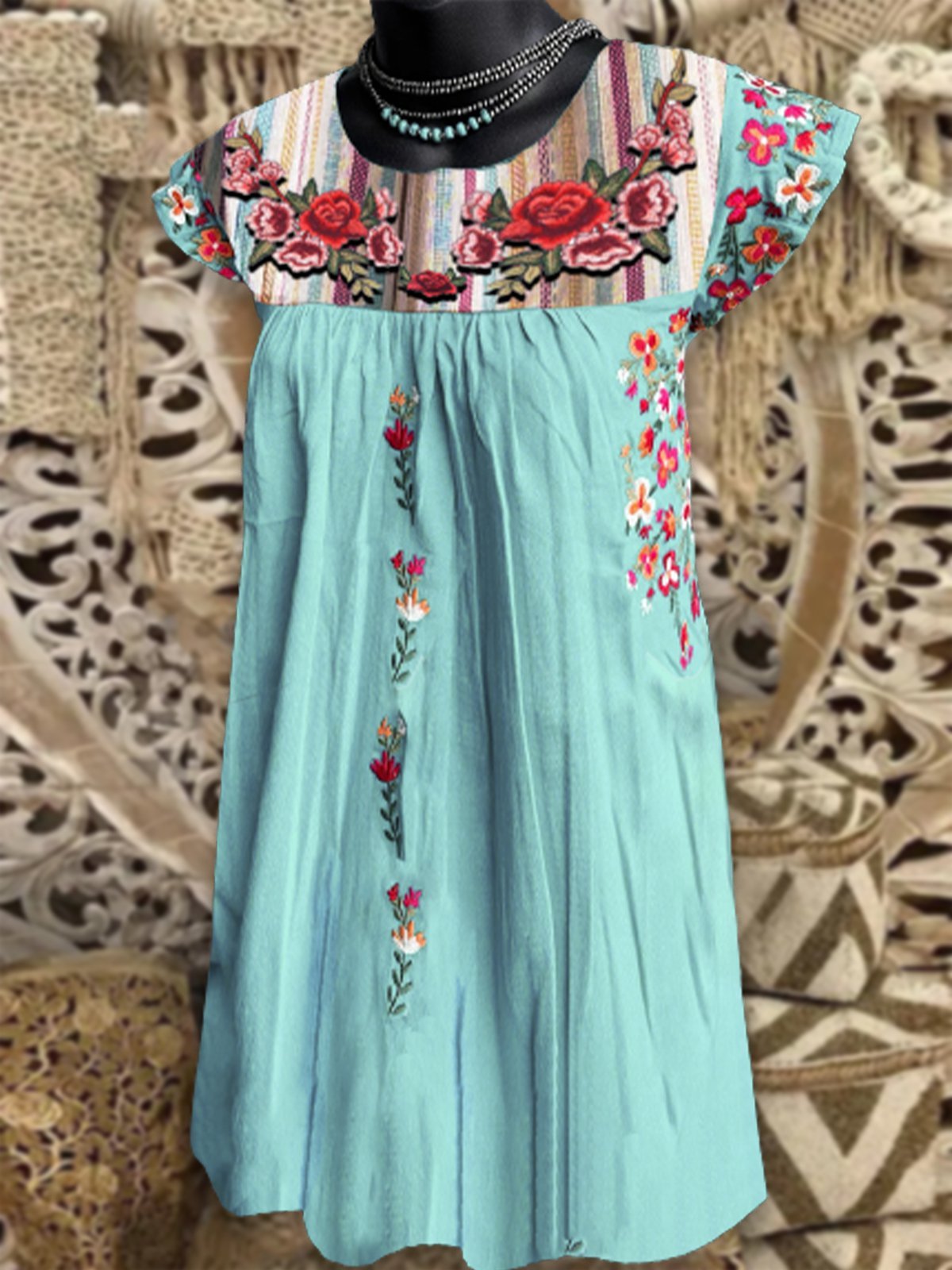 Floral A-Line Short Sleeve Crew Neck Dresses