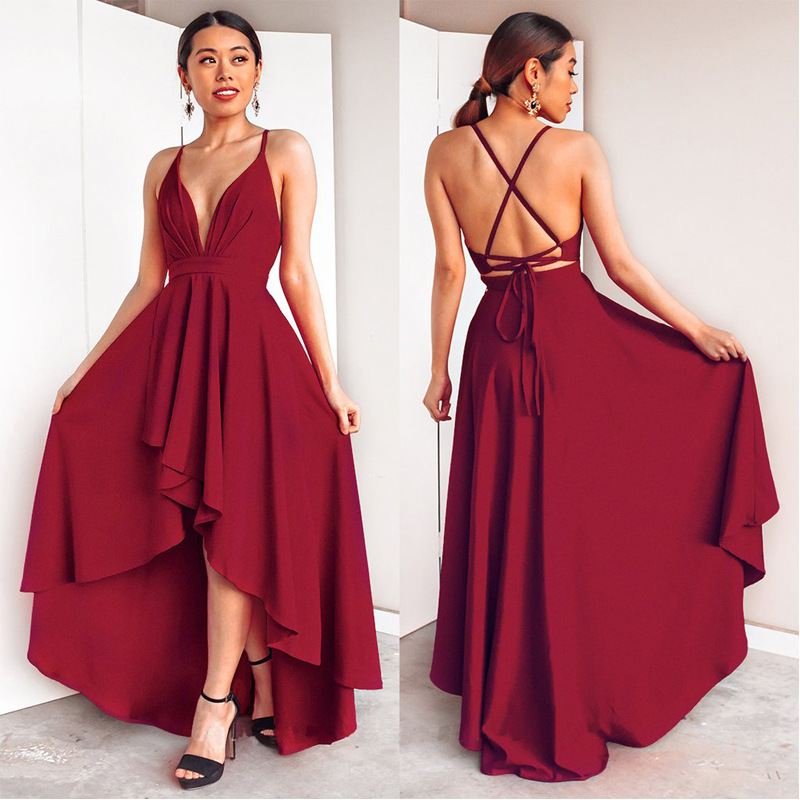 dress Sexy V-neck Sling dress Long skirt