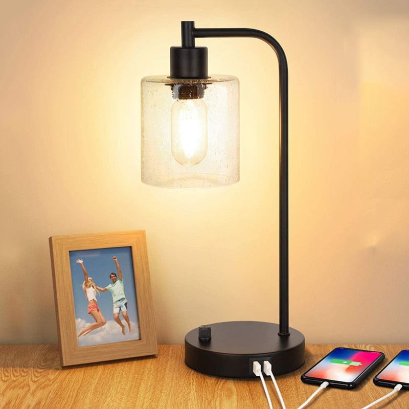 Table Lamp Double USB Wireless Charging Dimming Industrial Wind  Hot Bedside Lamp