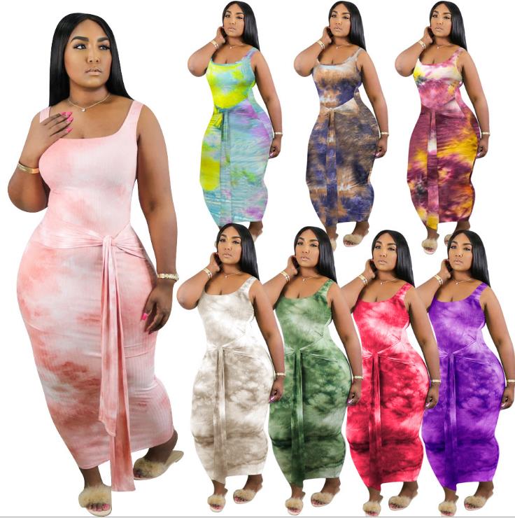Plus size autumn and winter new tie-dye plus size Womens sexy dress H1361