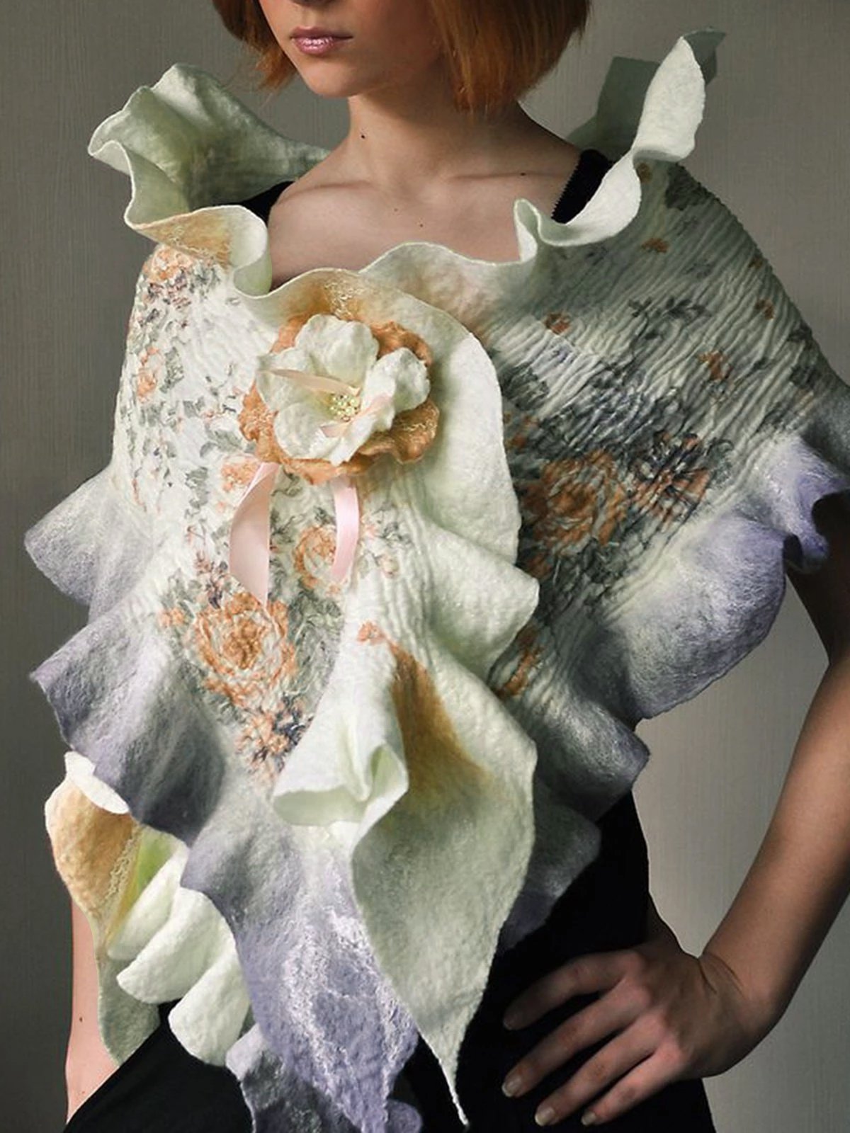 Beige Printed Vintage Scarves & Shawls